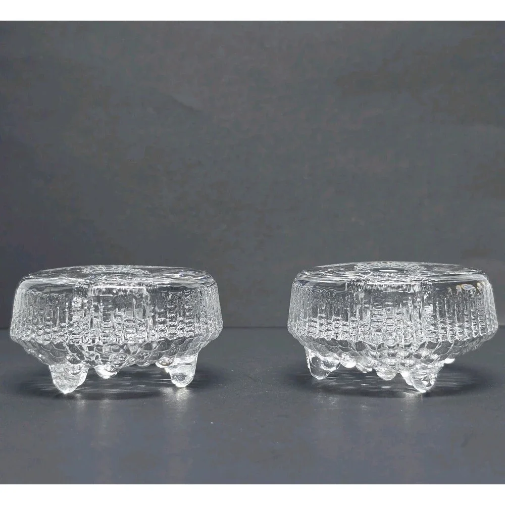 Tapio Wirkkala Iittala Ultima Thule Glass Footed Candel Holder set of 2 Finland